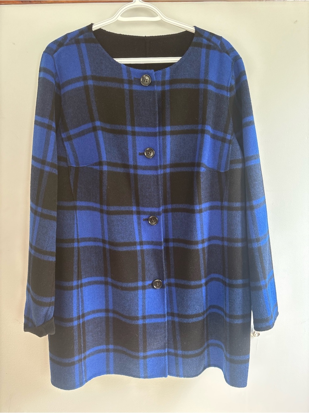Blue & Black Plaid Teddy Coat - Classic Button-Front